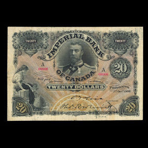Canada, Imperial Bank of Canada, 20 dollars : October 1, 1902
