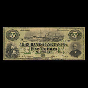 Canada, Merchants Bank of Canada (The), 5 dollars : June 2, 1873