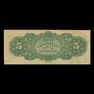 Canada, Merchants Bank of Canada (The), 5 dollars : June 2, 1873