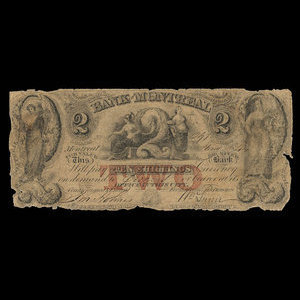 Canada, Bank of Montreal, 2 dollars : January 1, 1844