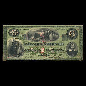 Canada, La Banque Nationale (National Bank), 6 dollars : May 28, 1870