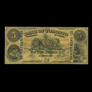 Canada, Bank of Toronto (The), 5 dollars : February 1, 1906