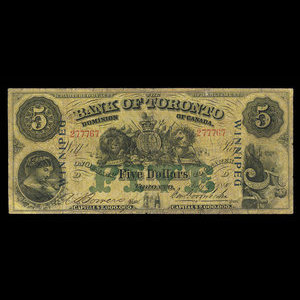 Canada, Bank of Toronto (The), 5 dollars : July 1, 1890