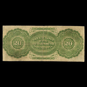 Canada, Exchange Bank of Yarmouth, 20 dollars : July 1, 1871