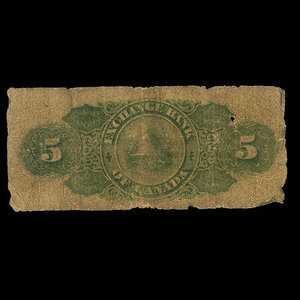 Canada, Exchange Bank of Canada, 5 dollars : October 1, 1872