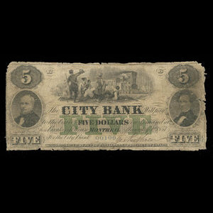 Canada, City Bank (Montreal), 5 dollars : January 1, 1857