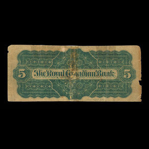 Canada, Royal Canadian Bank, 5 dollars : July 26, 1865