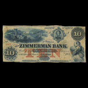 Canada, Zimmerman Bank, 10 dollars : 1859
