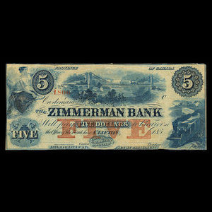 Canada, Zimmerman Bank, 5 dollars : 1859