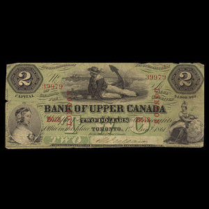 Canada, Bank of Upper Canada (York), 2 dollars : January 1, 1861