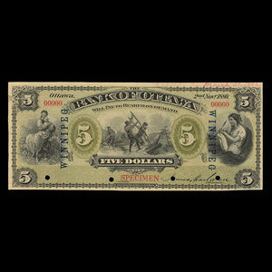 Canada, Bank of Ottawa (The), 5 dollars : November 2, 1880
