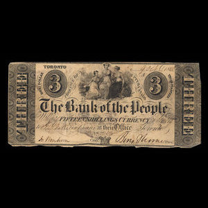 Canada, Bank of the People, 3 dollars : October 9, 1840