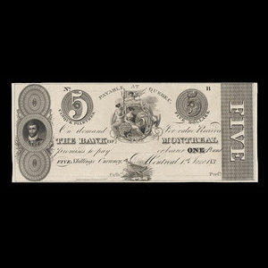 Canada, Bank of Montreal, 5 dollars : June 1, 1839