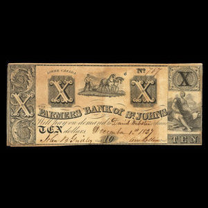 Canada, Farmers Bank of St. Johns, 10 dollars : December 1, 1837