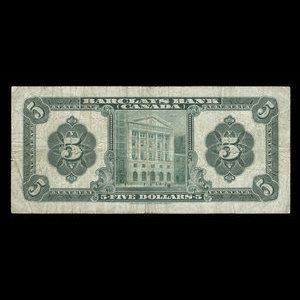 Canada, Barclays Bank, 5 dollars : September 3, 1929