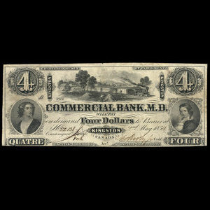 Canada, Commercial Bank of the Midland District, 4 dollars : May 2, 1854