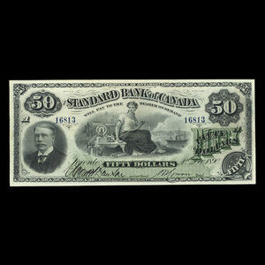 Canada, Standard Bank of Canada, 50 dollars : December 1, 1890