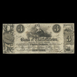 Canada, Bank of Charlottetown, 3 dollars : May 1, 1852