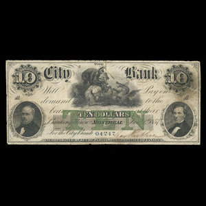 Canada, City Bank (Montreal), 10 dollars : January 1, 1857
