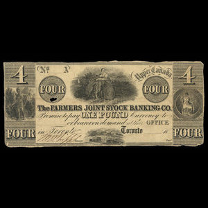 Canada, Farmer's Joint Stock Banking Co., 4 dollars : 1840