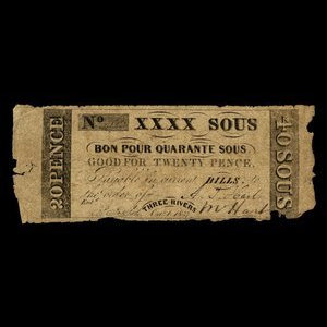 Canada, Hart's Bank, 40 sous : October 1, 1837