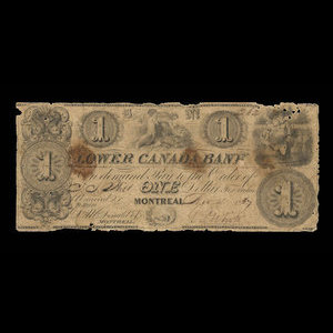 Canada, Lower Canada Bank, 1 dollar : November 4, 1837