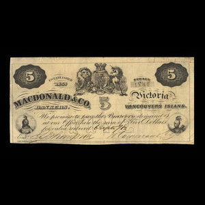Canada, Macdonald & Company Bankers, 5 dollars : September 6, 1863