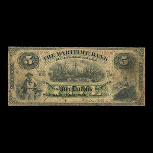 Canada, Maritime Bank of the Dominion of Canada, 5 dollars : October 3, 1881