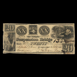 Canada, Niagara Suspension Bridge Bank, 20 dollars : January 4, 1841