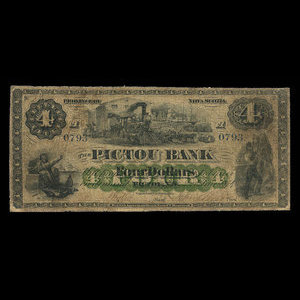 Canada, Pictou Bank, 4 dollars : January 2, 1874