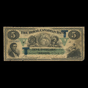 Canada, Royal Canadian Bank, 5 dollars : July 26, 1865