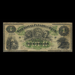 Canada, Royal Canadian Bank, 4 dollars : July 1, 1870