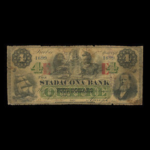 Canada, Stadacona Bank, 4 dollars : April 2, 1874