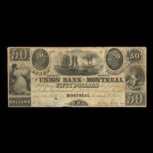 Canada, Union Bank of Montreal, 50 dollars : January 1, 1840