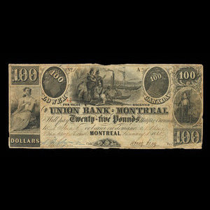 Canada, Union Bank of Montreal, 100 dollars : January 1, 1840