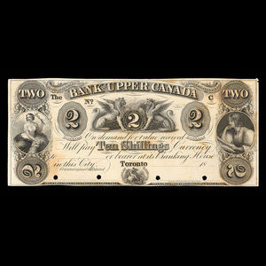 Canada, Bank of Upper Canada (York), 2 dollars : 1857
