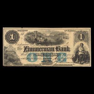 Canada, Zimmerman Bank, 1 dollar : August 7, 1856