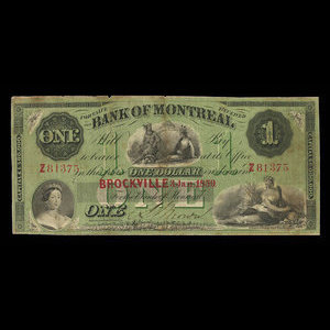 Canada, Bank of Montreal, 1 dollar : January 3, 1859