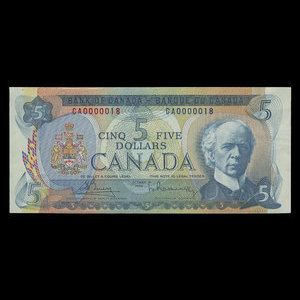 Canada, Bank of Canada, 5 dollars : 1972