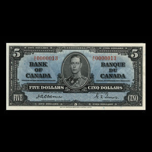 Canada, Bank of Canada, 5 dollars : January 2, 1937