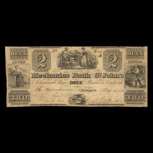 Canada, Mechanics Bank of St. John's, 2 piastres : May 2, 1860