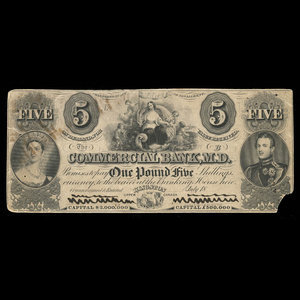 Canada, Commercial Bank of the Midland District, 5 dollars : July 1854