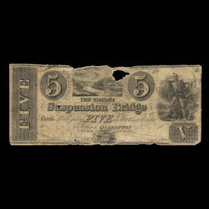 Canada, Niagara Suspension Bridge Bank, 5 dollars : 1841