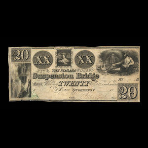 Canada, Niagara Suspension Bridge Bank, 20 dollars : 1837