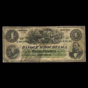 Canada, Banque d'Hochelaga, 4 piastres : July 2, 1877