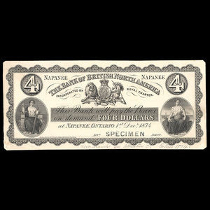 Canada, Bank of British North America, 4 dollars : December 1, 1874