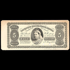Canada, Bank of British North America, 5 dollars : May 1, 1884