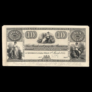 Canada, Bank of British North America, 10 dollars : March 1, 1854