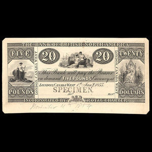 Canada, Bank of British North America, 20 dollars : January 1, 1855