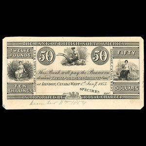 Canada, Bank of British North America, 50 dollars : January 1, 1855